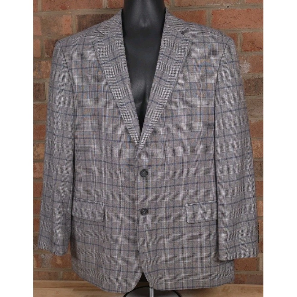 Brooks Brothers 346 Madison Fit Gray Blue Plaid Wool Sport Jacket Blazer 42S